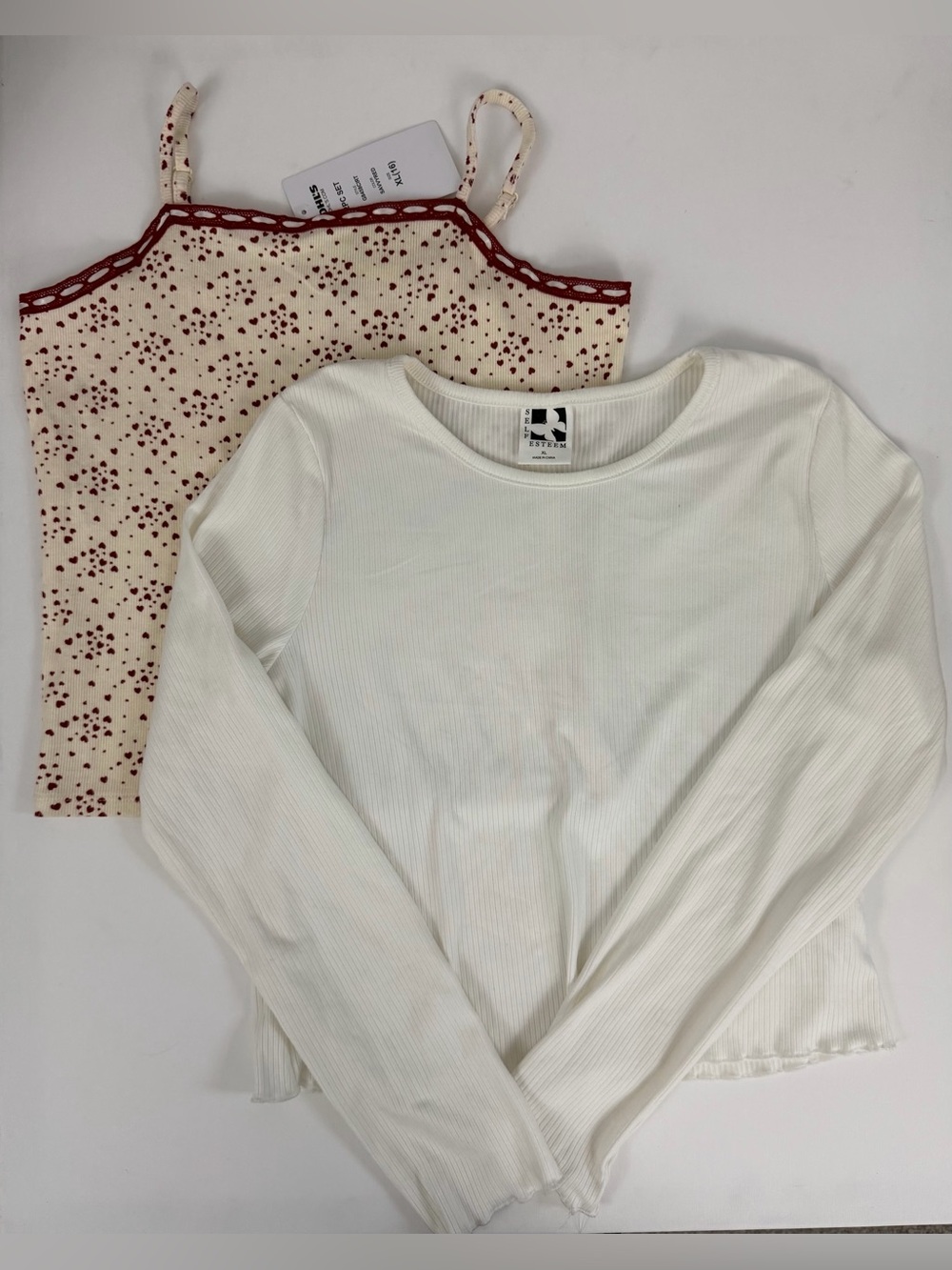 Self Esteem Girls XL 2 Piece’s - Ribbed Spaghetti Strap Top & Ribbed Long Sleeve